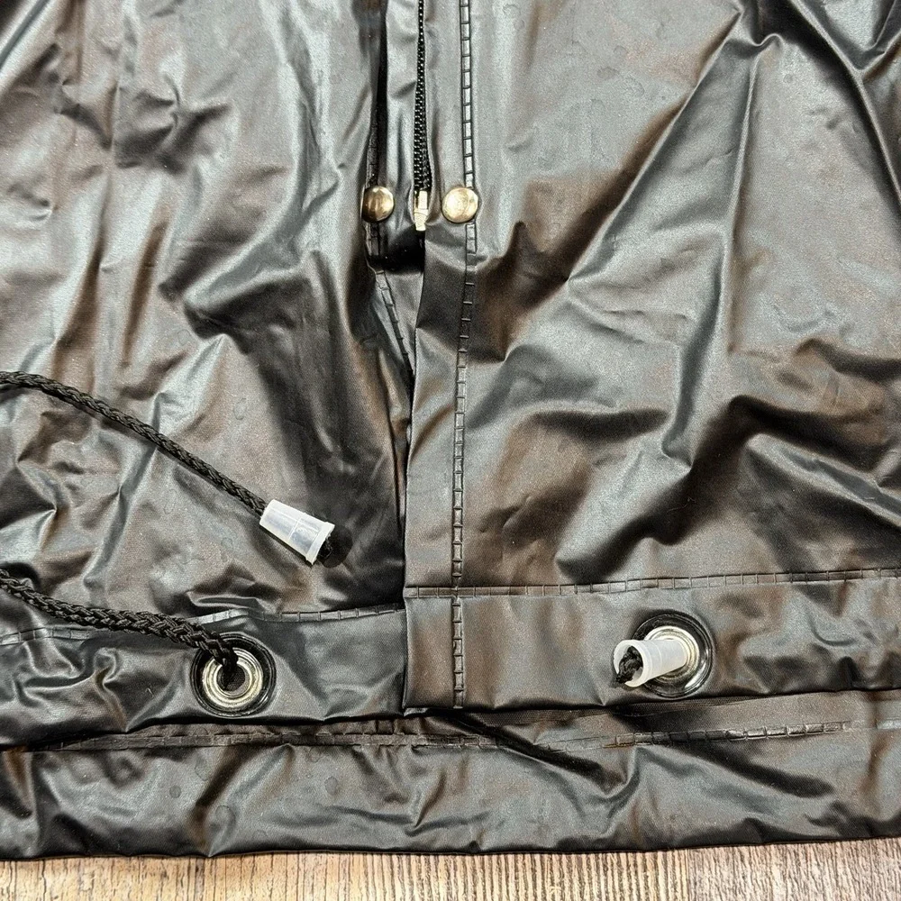 Fossil Authentic PVC Hooded Rain Jacket Black Yellow Stripe Full Zip Mens Medium